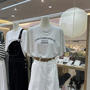 韩系字母正肩t恤衫女夏季十三行女装宽松短袖，打底衫半袖上衣