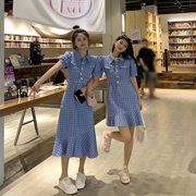 张大人加肥加大码甜酷风牛仔连衣裙女胖妹妹遮肉显瘦polo领A字裙