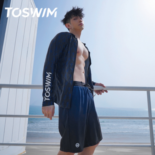 TOSWIM男士泳衣长袖防晒套装冲浪服套装沙滩裤及膝泳裤海边度假