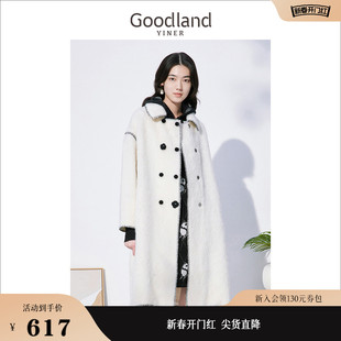 Goodland美地女装冬季时尚羊毛阿尔帕卡含羊驼毛呢大衣白色外套