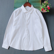 女童白衬衣(白衬衣)长袖，纯棉打底衫中大童短袖蕾丝花边纯白色衬衫学生校服