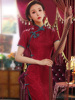 红色旗袍2023女改良版复古中国风日常气质显瘦短袖长款连衣裙