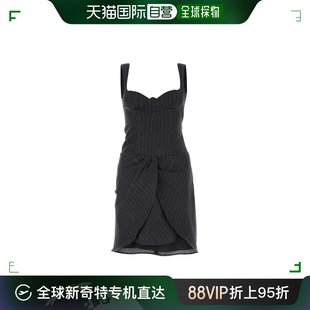 香港直邮Off-White 女士 灰白色细条纹扭褶无袖迷你连衣裙 OWDB52