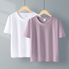紫色纯棉宽松圆领短袖t恤女夏季纯色简约大码胖mm打底体恤衫