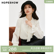 红袖正肩蕾丝边单排扣衬衫hopeshow2024春法式气质飘带上衣女