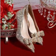 大码结婚鞋女秀禾主婚纱两穿2024年订婚新娘鞋法式伴娘高跟鞋