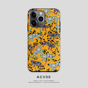 Acvoo欧美橙色豹子质感iPhone15Pro保护13适用于12苹果14手机壳XR