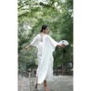 安如-禅花新中式国风女装，白色气质宽松蝙蝠袖长款连衣裙女