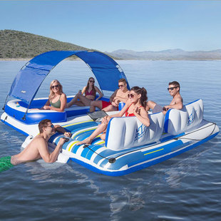 水上浮台多人浮床充气帐篷游泳气垫床，大号漂浮垫魔毯躺椅沙发浮船