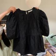特大码女装300斤胖MM女ins夏季设计感褶皱上衣韩式泡泡袖衬衫