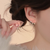 s925纯银粉色花朵耳环，2024高级感无耳洞蚊香盘耳夹耳饰女