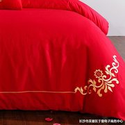婚庆四件套大红色1.8m床笠新婚房结婚床上用品刺绣被套件