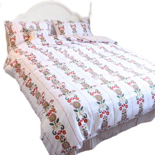 美式田园简约花卉活性印花床单床笠式床上用品四件V套全棉纯棉被