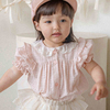 hibye韩国进口童装夏女小童婴儿碎花蕾丝翻领泡短袖娃娃衬衫