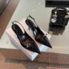 香港d家黑色高跟鞋女2024欧美气质名媛漆皮包头后空细跟单鞋