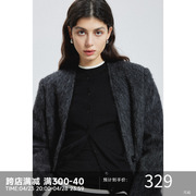 (反季价)2023春秋冬小众设计極简羊毛无领西装外套女