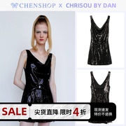 CHENSHOP设计师CHRISOU BY DAN时尚蝴蝶结装饰亮片背心裙