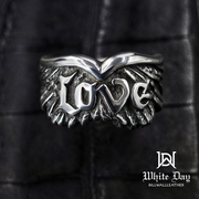 预银饰bwlr358love，标语自由之翼纯银，戒指欧美手工银饰