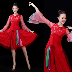 19夏广场舞服装杨w丽萍跳舞民族风秧歌纱袖舞蹈服女
