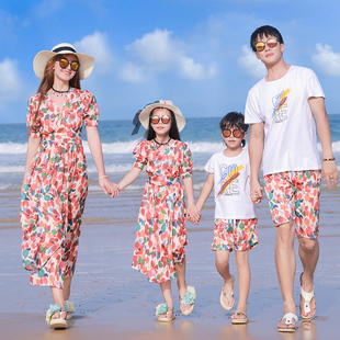 海边度假亲子装母女装一片式大码沙滩裙洋气雪纺连衣裙显瘦长裙