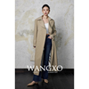 wangxo|精纺平纹梭织抗皱风衣料，|经典卡其色，翻领双排扣系带风衣