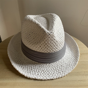 白色帽子夏天度假沙滩卷边草编太阳男士遮阳礼帽灰色巴拿马草帽女