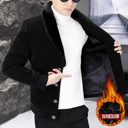 加绒加厚毛呢大衣男冬季韩版潮流大毛领短款呢子，休闲夹克外套