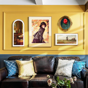 客厅复古装饰画组合挂画美式壁画创意大气，轻奢法式拱型画欧式艺术