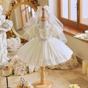 女童2024洛丽塔公主裙六一儿童表演连衣裙婚，礼花童礼服白色tutu裙