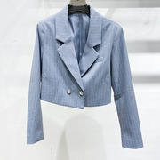 短款灰蓝西装外套女士春秋2024休闲级设计感小众小个子西服