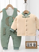 男童宝宝纯手工棉花棉袄儿童棉衣背带裤套装中国风婴儿棉衣两件套