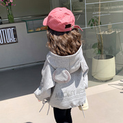 女童秋装外套2024春秋，儿童韩版洋气，宝宝连帽运动长袖外衣上衣
