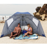 2.4米跨境户外露营遮阳伞带网纱窗口便携式两用沙滩帐篷伞