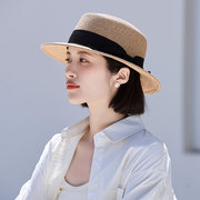草帽子女士夏季法式洋气蝴蝶结平顶太阳，遮阳防晒帽礼帽