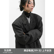 BLACKBB/oversize立体印花西装外套女春秋翻领冷淡风黑色西服