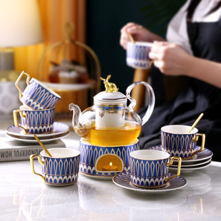 家用花茶壶套装玻璃壶，蜡烛加热煮水果茶壶，陶瓷下午茶花果茶杯茶具