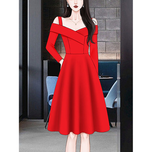 高级感兔年本命年红色连衣裙，2024春季女装，气质礼服赫本小红裙