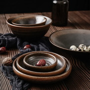 粗陶碟日式碗手工餐盘创意点心碟汤面碗水果盘复古餐盘套装碗碟盘