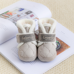 秋冬新婴儿纯色加绒保暖学步鞋1岁男女宝宝棉鞋3-12个月软底鞋