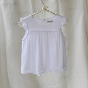 亏清不退换外贸，原单女童宝宝夏季飞袖白色雪纺垂感衬衫