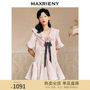 maxrieny飘带立体花娃娃，裙秋季连衣裙，设计感短裙