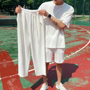 mrcyc夏季短袖短裤长裤，三件套男韩版休闲运动套装宽松t恤休闲裤子