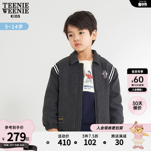 teenieweeniekids小熊童装男童，22年春款时尚，拼接拉链毛呢大衣