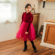 2021女童冬装韩国丝绒加厚公主，裙洋气女孩，圣诞新年红色加绒长裙子