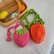 儿童包包钩针胡萝卜毛线包洋气(包洋气)草莓，手工成品编织包可爱(包可爱)女孩零钱包