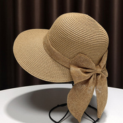 草帽女夏季遮阳海边沙滩帽，防晒蝴蝶结圆顶帽子，田园潮大沿圆顶盆帽