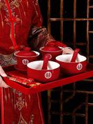 改口敬茶杯子结婚套装一对碗筷红色，敬酒对杯喜庆喜碗陪嫁茶具婚礼