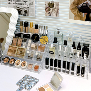 化妆品透明收纳盒亚克力，置物架护肤品阶梯化妆架子收纳架桌面展示