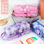 韩系蝴蝶结笔袋ins高颜值大容量，双层jk文具袋，可爱女孩拉链铅笔袋