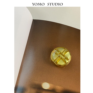 YOMOSTUDIO 金色纽扣粗花呢外套皮草大衣双面尼西服装饰金属扣子